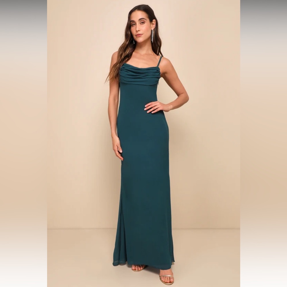 Lulu's Captivated Emerald Green Cowl Neck Maxi Dress
